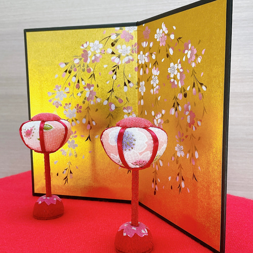 お雛様小道具【桜金屏風 高さ15cm＆桜ぼんぼり一対】ひな祭り