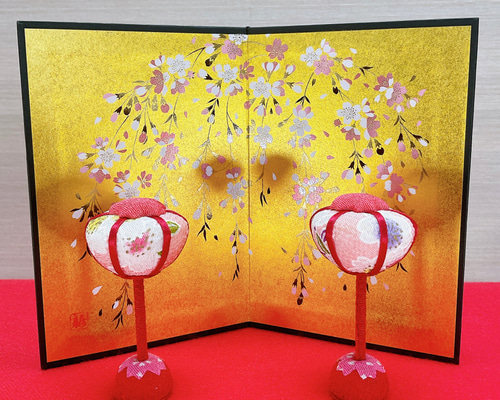 お雛様小道具【桜金屏風 高さ15cm＆桜ぼんぼり一対】ひな祭り 初節句 3