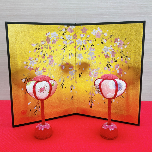雛人形　桃の節句　桜の三つ折り屏風 雛祭り用　手書き小米桜 雛人形 桃の節句 桜の三つ折り屏風 雛祭り用 手書き小米桜