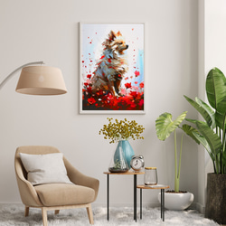 【犬花爛漫 - ポメラニアン犬 No.2】モダンアートポスター 犬の絵 犬の絵画 犬のイラスト 7枚目の画像