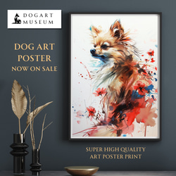 【犬花爛漫 - ポメラニアン犬 No.4】モダンアートポスター 犬の絵 犬の絵画 犬のイラスト 1枚目の画像