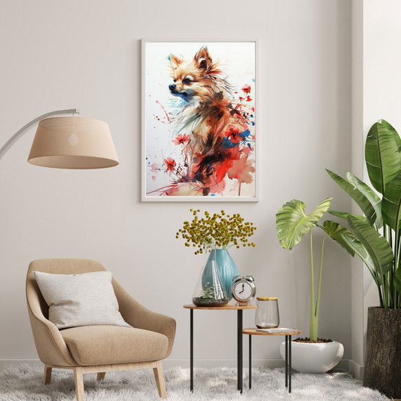 【犬花爛漫 - ポメラニアン犬 No.4】モダンアートポスター 犬の絵 犬の絵画 犬のイラスト 7枚目の画像