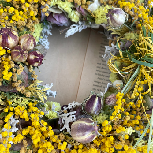 ミモザと紫陽花&ニゲラとスターチスのリース リース SOPO-Kukka 通販