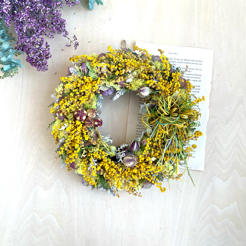 ミモザと紫陽花&ニゲラとスターチスのリース リース SOPO-Kukka 通販