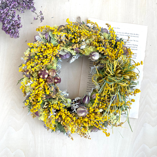 ミモザと紫陽花&ニゲラとスターチスのリース リース SOPO-Kukka 通販