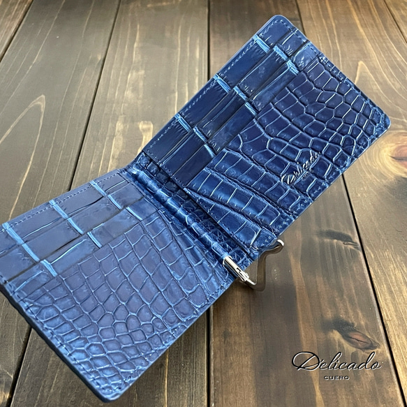 マネークリップ  カードケース  クロコ  水色  青  ブルー  レディース 藍染 クロコダイル 無双 マネークリップ 藍 マネークリップ