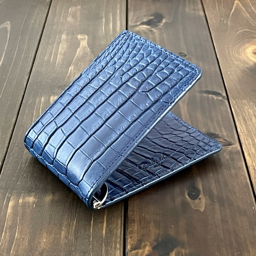 藍染 クロコダイル 無双 マネークリップ 藍 マネークリップ CUERO