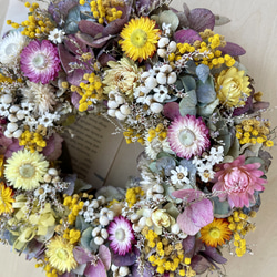 ミモザと紫陽花&ヘリクリサムのリース《母の日ギフトフラワー》 5枚目の画像