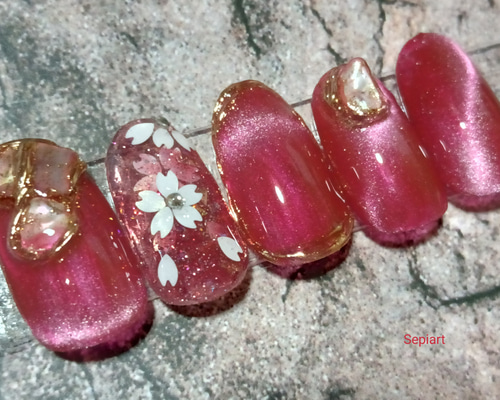 プラムカラーピンクマグネットニュアンスネイルチップ d5210fca0854c5fdfa5ec76f247630