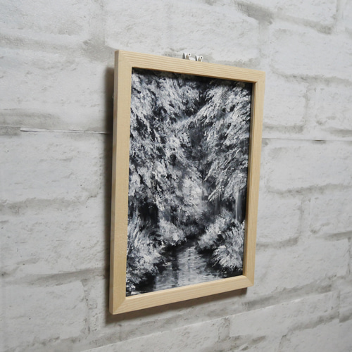 油絵 油彩 油彩画 絵 絵画 【白黒の森の川】 絵画 HR 通販