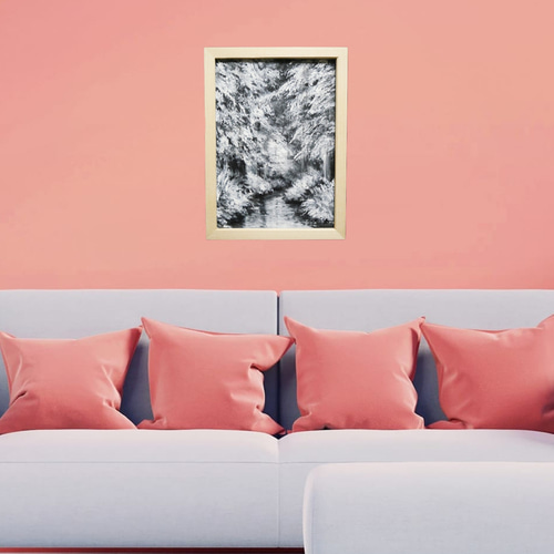 自作油彩画　油絵　風景画　湖　森 川 自作油彩画 油絵 風景画 湖 森 （森の中の木々と湖のある秋の