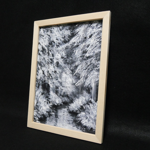 油絵 油彩 油彩画 絵 絵画 【白黒の森の川】 絵画 HR 通販
