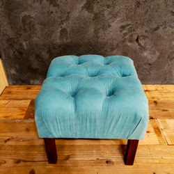 座り心地が良い柔らかクッションのオットマンスツールhandmadeブルーグリーン 8枚目の画像