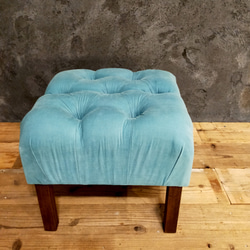 座り心地が良い柔らかクッションのオットマンスツールhandmadeブルーグリーン 12枚目の画像