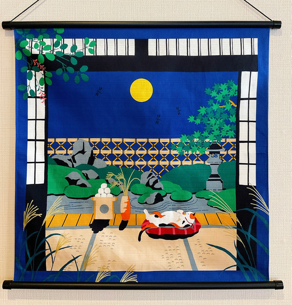 押し絵タペストリー　お正月お目出た尽くし　マチャケ お正月タペストリー【1月 みけの初夢】軸付きタペストリー 猫壁