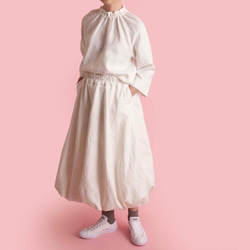 新作【360度可愛いバルーンスカート】ウエストゴム　コットンリネン　裏地付き　サイズSML　オフホワイト 2枚目の画像
