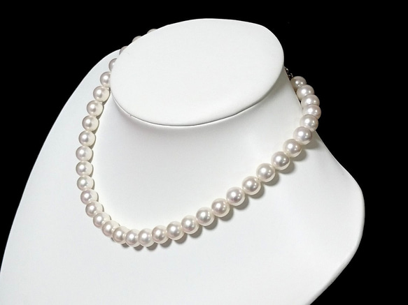 花珠真珠のような照り/磨き貝パールネックレス 9mm イヤリングまたはピアスセット　フォーマル 入園式 入学式　冠婚葬祭 1枚目の画像