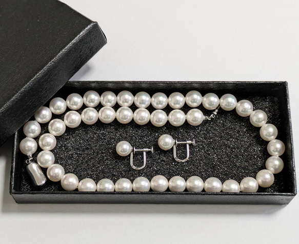 花珠真珠のような照り/磨き貝パールネックレス 9mm イヤリングまたはピアスセット　フォーマル 入園式 入学式　冠婚葬祭 6枚目の画像
