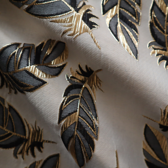 リーフ 葉っぱ柄 ラメジャガード織り生地 ゴブラン織り 2枚目の画像