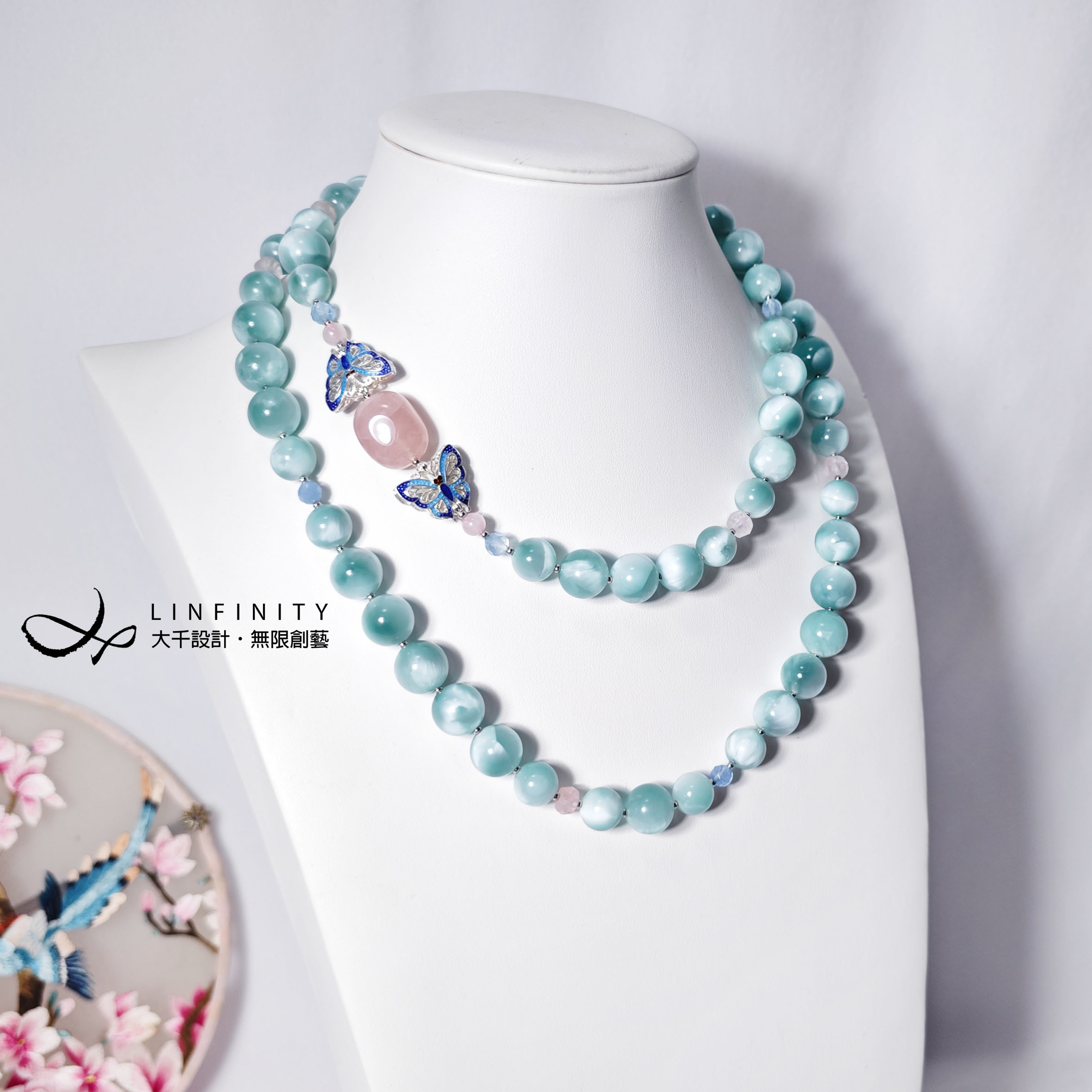 ✦❀ 新年のお祝いに | 宝石 50% オフ ❀✦ 最高級エンジェルグリーン ラリマー、ベリル、モルガン エナメル バタフライ