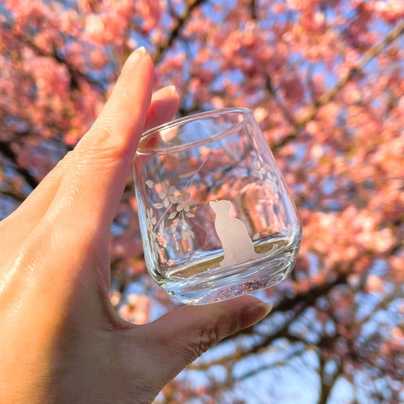 「桜咲く お花見猫の冷酒グラス」2種セット 14枚目の画像