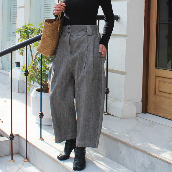 カジュアルにもオフィスにも◉ワイドクロップドパンツ グレー ロング