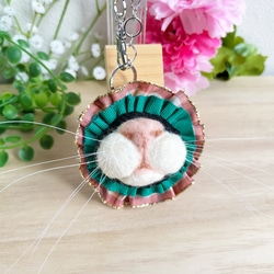羊毛ネコ＊ネコのおくち バッグチャーム(白×鼻ピンク) 3枚目の画像