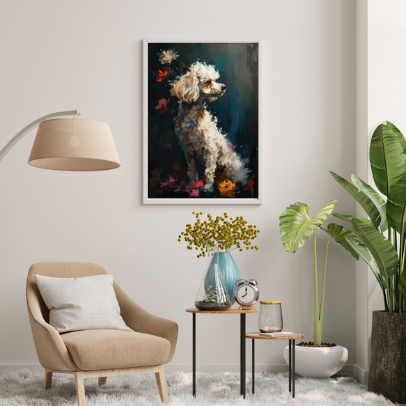 【犬花爛漫 - プードル犬 No.1】モダンアートポスター 犬の絵 犬の絵画 犬のイラスト 7枚目の画像