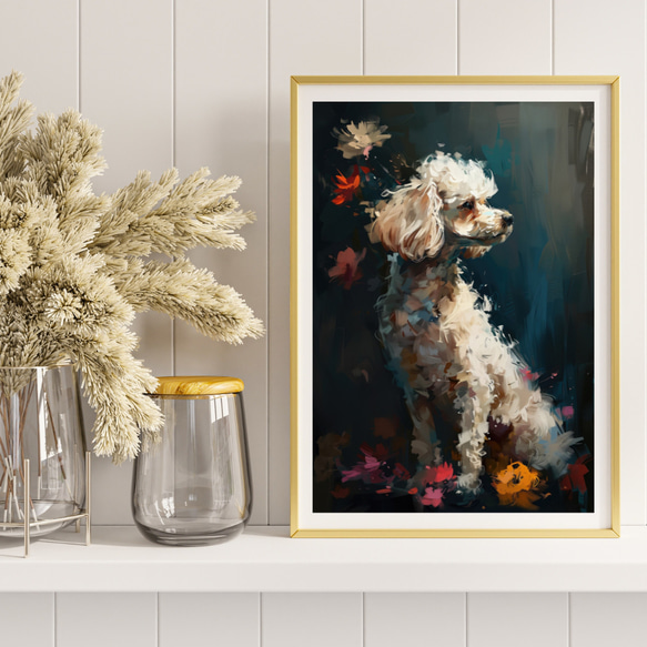 【犬花爛漫 - プードル犬 No.1】モダンアートポスター 犬の絵 犬の絵画 犬のイラスト 8枚目の画像