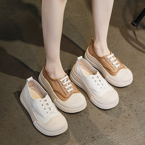 24新作本革レディース靴厚底白靴柔らかくて軽い・さっと履く