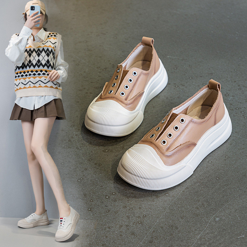 【✩】カジュアルな厚底白い靴の日常着 24新作本革レディース靴厚底白靴柔らかくて軽い・さっと履く