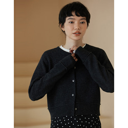 ウール混紡ニットカーディガン ウールニットジャケット 丸襟通勤ニット