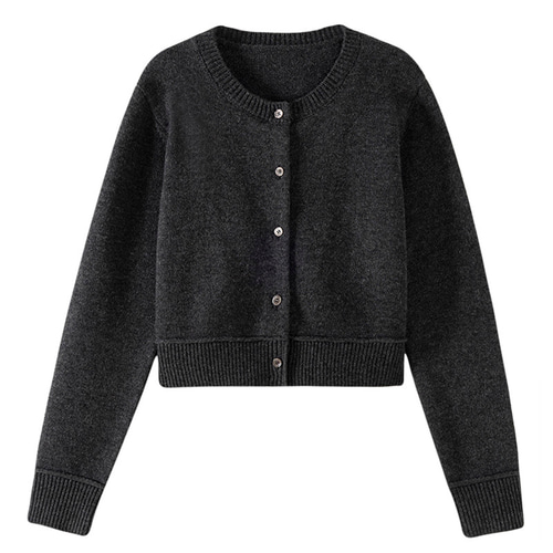 ウール混紡ニットカーディガン ウールニットジャケット 丸襟通勤ニット