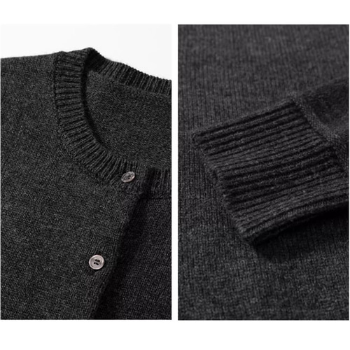 ウール混紡ニットカーディガン ウールニットジャケット 丸襟通勤ニット