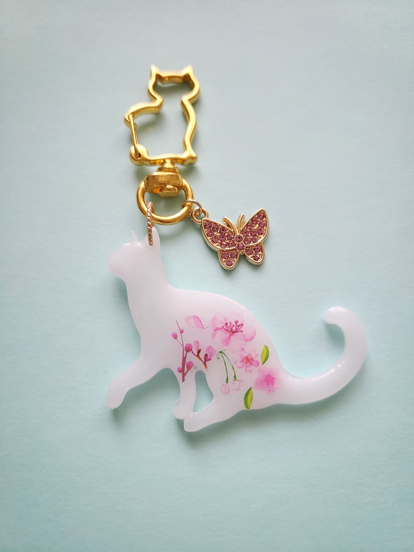ฅ❤️ 猫 ねこ レジン ハート チャーム 花 バックチャーム