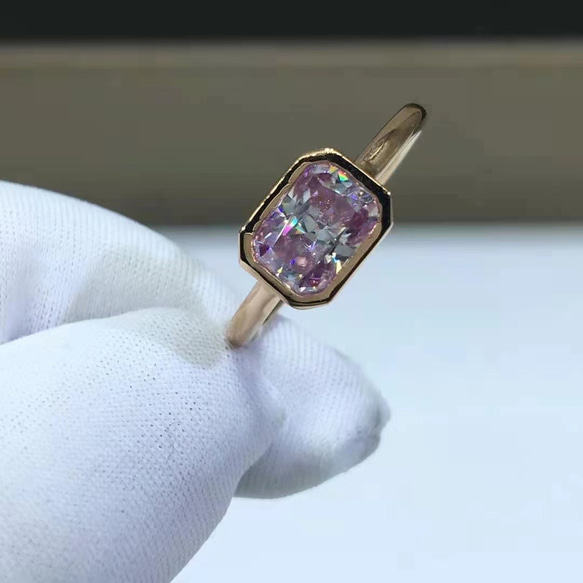 newデザイン】ピンクモアサナイト ダイヤモンドリングK18PG - ピアス 
