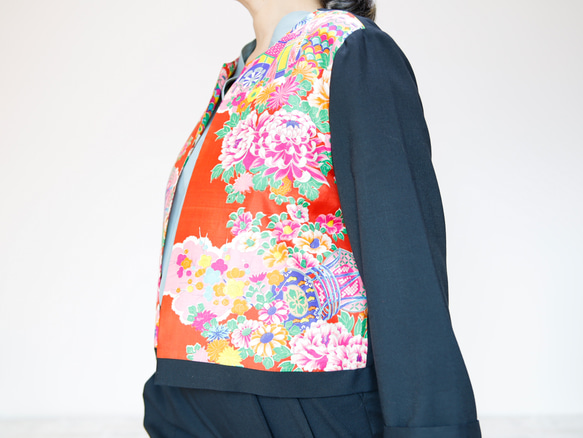 KIMONO CREW NECK JACKET  -ヴィンテージ着物を使ったクルーネックジャケット １点物です！ 4枚目の画像