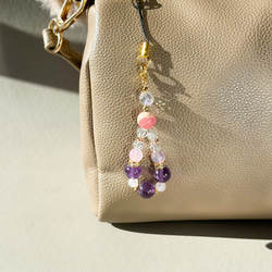 お守りチャーム ストラップ パワー天然石 ストーン 恋紫 ピンク スマホ