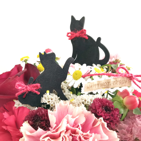 【生花】猫のシルエットがお洒落な母の日アレンジメント　【予約販売】 6枚目の画像