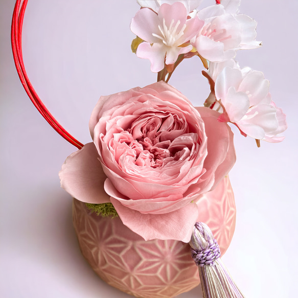 桜とローズのお祝いアレンジメント･:* 卒業祝い 出産祝い 贈り物 水引 さくら モダン フラワーギフト 4枚目の画像