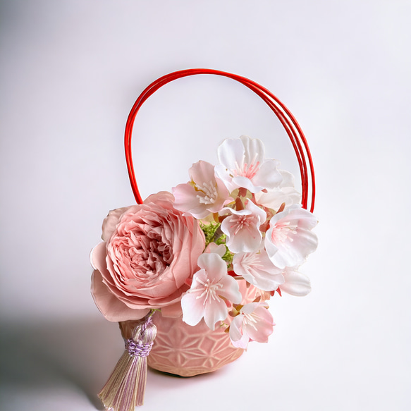 桜とローズのお祝いアレンジメント･:* 卒業祝い 出産祝い 贈り物 水引 さくら モダン フラワーギフト 5枚目の画像