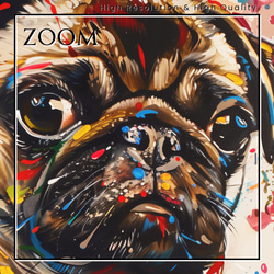 【犬花爛漫 - パグ犬 No.1】モダンアートポスター 犬の絵 犬の絵画 犬のイラスト 3枚目の画像