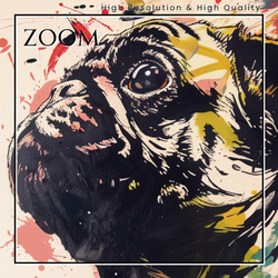【犬花爛漫 - パグ犬 No.2】モダンアートポスター 犬の絵 犬の絵画 犬のイラスト 3枚目の画像