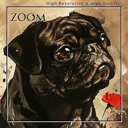 【犬花爛漫 - パグ犬 No.3】モダンアートポスター 犬の絵 犬の絵画 犬のイラスト 3枚目の画像