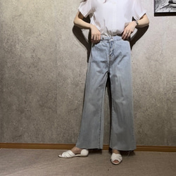 大人気ウエストリングデザイン カットオフ ストレート USED加工デザイン デニム パンツ ジーンズ 2枚目の画像