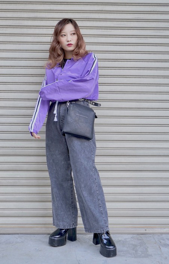Line Sleeve Nylon Short Jacket (lilac) ジャケット パープル 紫 ストリート 1枚目の画像