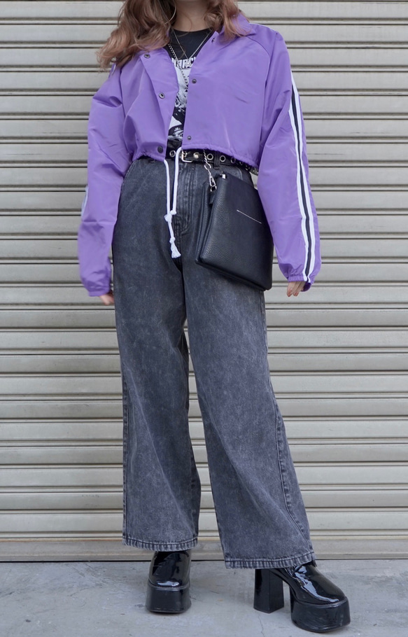 Line Sleeve Nylon Short Jacket (lilac) ジャケット パープル 紫 ストリート 4枚目の画像