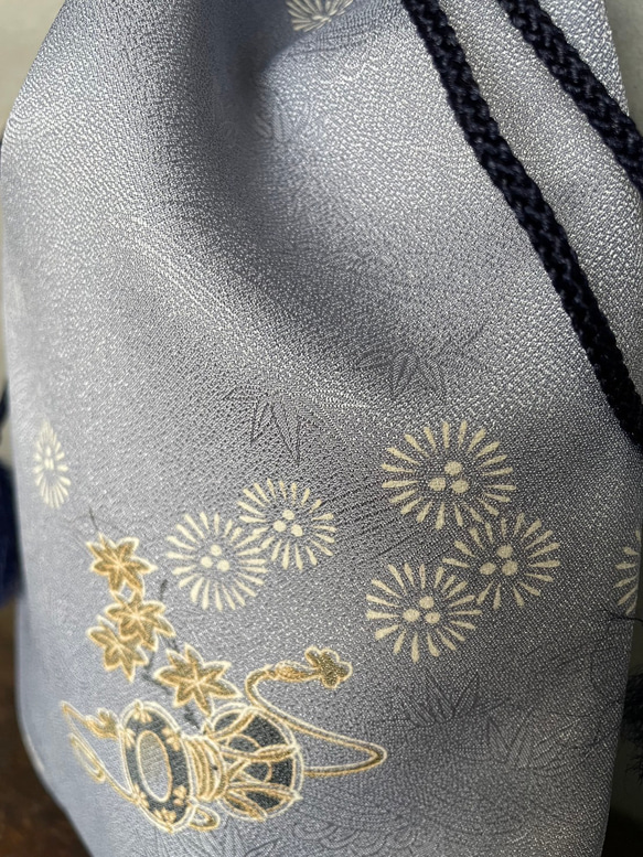 《着物リメイク》信玄袋（紐・ネイビー） 3枚目の画像