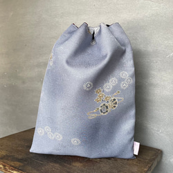 《着物リメイク》信玄袋（紐・ネイビー） 2枚目の画像