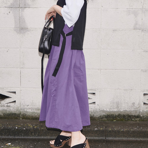 Tuck A-Line Flare Long Skirt (purple) ロングスカート